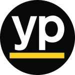 Black circular logo with lowercase white letters "yp" and a yellow horizontal line underneath.